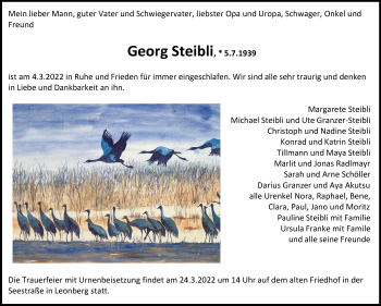 Traueranzeige von Georg Steibli von Leonberger Kreiszeitung / Strohgäu Extra