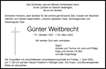 Traueranzeige von Günter Weitbrecht von Leonberger Kreiszeitung / Strohgäu Extra