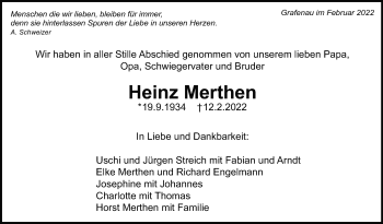 Traueranzeige von Heinz Merthen von Leonberger Kreiszeitung / Strohgäu Extra