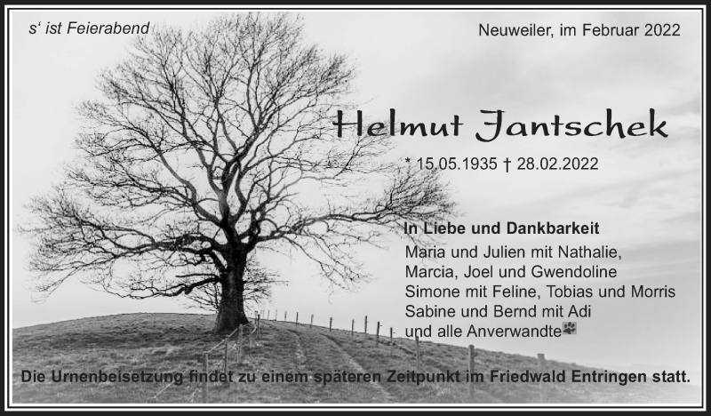  Traueranzeige für Helmut Jantschek vom 05.03.2022 aus Leonberger Kreiszeitung / Strohgäu Extra