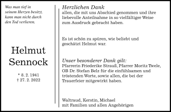 Traueranzeige von Helmut Sennock von Leonberger Kreiszeitung / Strohgäu Extra