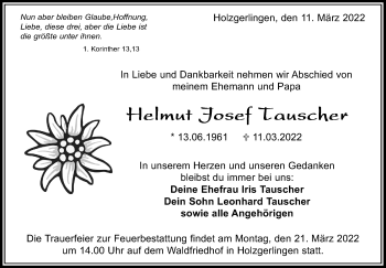Traueranzeige von Helmut Josef Tauscher von Leonberger Kreiszeitung / Strohgäu Extra