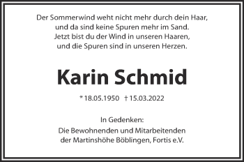 Traueranzeige von Karin Schmid von Leonberger Kreiszeitung / Strohgäu Extra