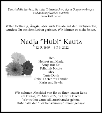 Traueranzeige von Nadja Kautz von Leonberger Kreiszeitung / Strohgäu Extra