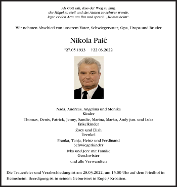 Traueranzeige von Nikola Paic von Leonberger Kreiszeitung / Strohgäu Extra