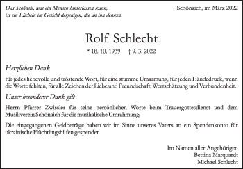 Traueranzeige von Rolf Schlecht von Leonberger Kreiszeitung / Strohgäu Extra