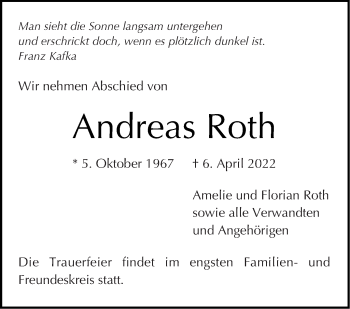 Traueranzeige von Andreas Roth von Leonberger Kreiszeitung / Strohgäu Extra
