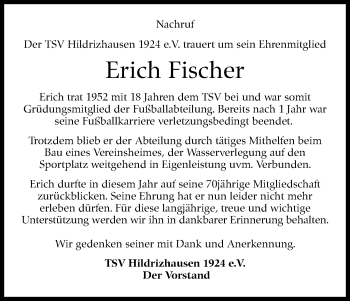 Traueranzeige von Erich Fischer von Leonberger Kreiszeitung / Strohgäu Extra
