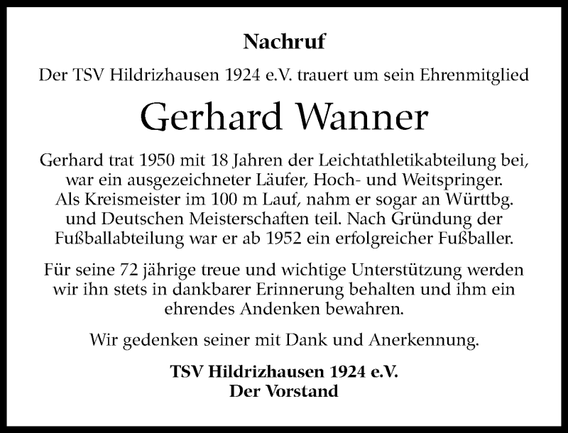  Traueranzeige für Gerhard Wanner vom 29.04.2022 aus Leonberger Kreiszeitung / Strohgäu Extra