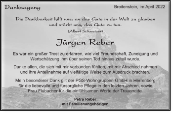 Traueranzeige von Jürgen Reber von Leonberger Kreiszeitung / Strohgäu Extra