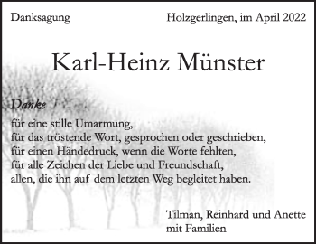 Traueranzeige von Karl-Heinz Münster von Leonberger Kreiszeitung / Strohgäu Extra