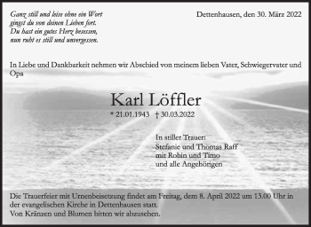 Traueranzeige von Karl Löffler von Leonberger Kreiszeitung / Strohgäu Extra