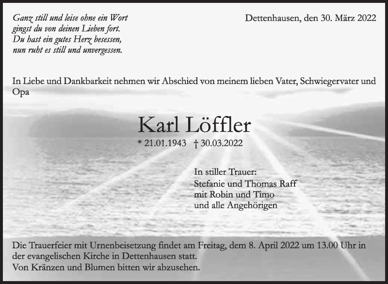  Traueranzeige für Karl Löffler vom 01.04.2022 aus Leonberger Kreiszeitung / Strohgäu Extra