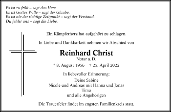 Traueranzeige von Reinhard Christ von Leonberger Kreiszeitung / Strohgäu Extra