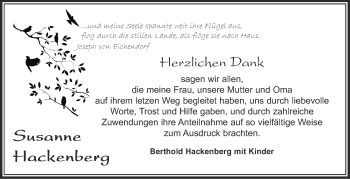 Traueranzeige von Susanne Hackenberg von Leonberger Kreiszeitung / Strohgäu Extra