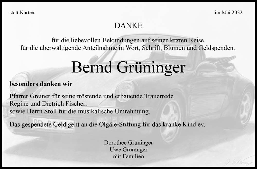  Traueranzeige für Bernd Grüninger vom 20.05.2022 aus Leonberger Kreiszeitung / Strohgäu Extra