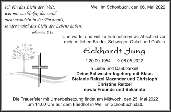 Traueranzeige von Eckhardt Jung von Leonberger Kreiszeitung / Strohgäu Extra