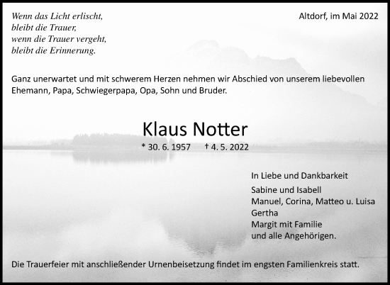 Traueranzeige von Klaus Notter von Leonberger Kreiszeitung / Strohgäu Extra