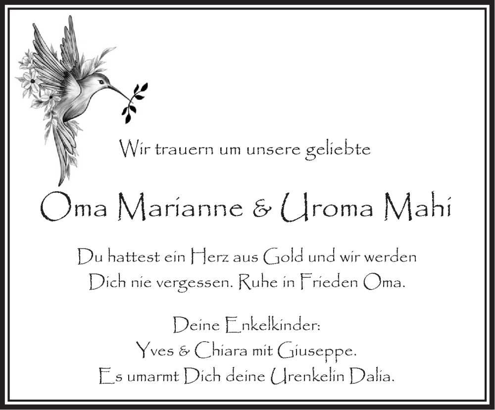  Traueranzeige für Marianne  vom 24.05.2022 aus Leonberger Kreiszeitung / Strohgäu Extra