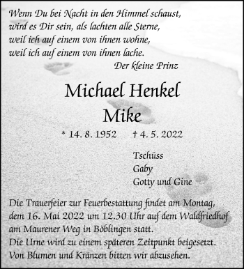 Traueranzeige von Michael Henkel von Leonberger Kreiszeitung / Strohgäu Extra