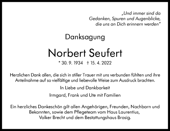 Traueranzeige von Norbert Seufert von Leonberger Kreiszeitung / Strohgäu Extra