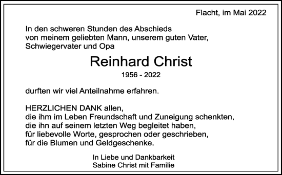 Traueranzeige von Reinhard Christ von Leonberger Kreiszeitung / Strohgäu Extra
