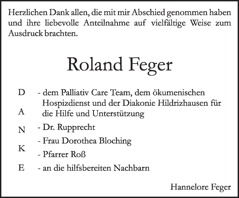  Traueranzeige für Roland Feger vom 19.05.2022 aus Leonberger Kreiszeitung / Strohgäu Extra