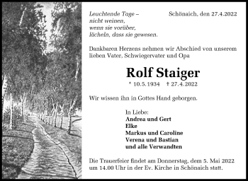 Traueranzeige von Rolf Staiger von Leonberger Kreiszeitung / Strohgäu Extra