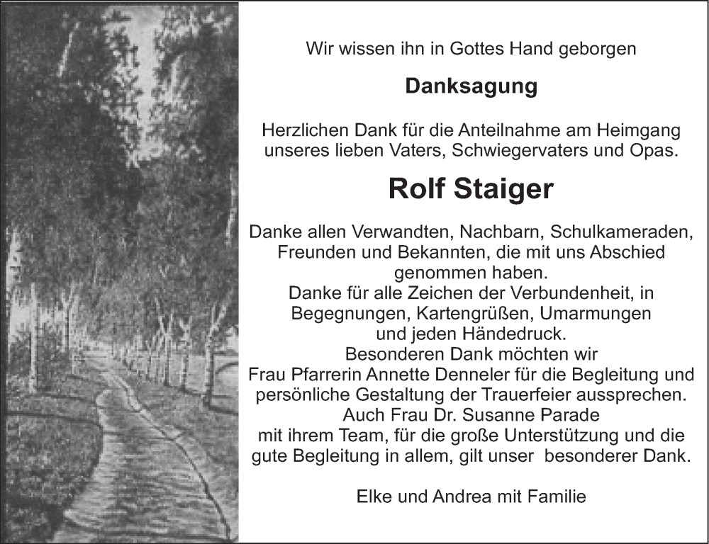  Traueranzeige für Rolf Staiger vom 16.05.2022 aus Leonberger Kreiszeitung / Strohgäu Extra