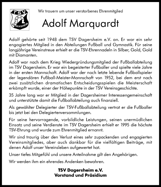 Traueranzeige von Adolf Marquardt von Leonberger Kreiszeitung / Strohgäu Extra