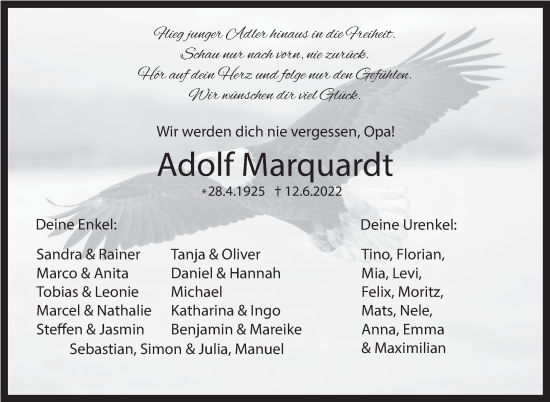 Traueranzeige von Adolf Marquardt von Leonberger Kreiszeitung / Strohgäu Extra