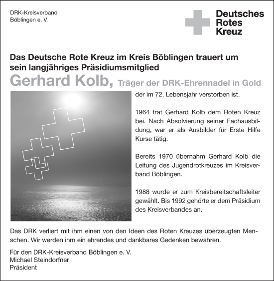Traueranzeige von Gerhard Kolb von Leonberger Kreiszeitung / Strohgäu Extra