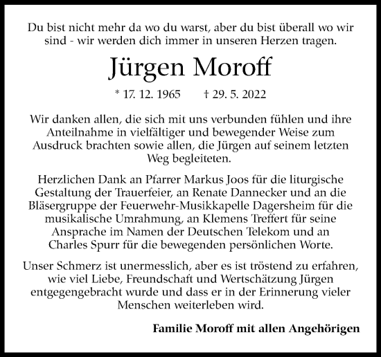 Traueranzeige von Jürgen Moroff von Leonberger Kreiszeitung / Strohgäu Extra