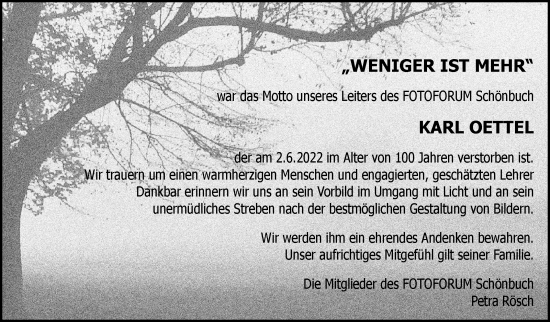 Traueranzeige von Karl Oettel von Leonberger Kreiszeitung / Strohgäu Extra