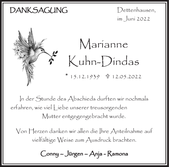 Traueranzeige von Marianne Kuhn-Dindas von Leonberger Kreiszeitung / Strohgäu Extra