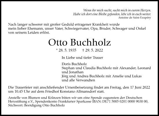 Traueranzeige von Otto Buchholz von Leonberger Kreiszeitung / Strohgäu Extra