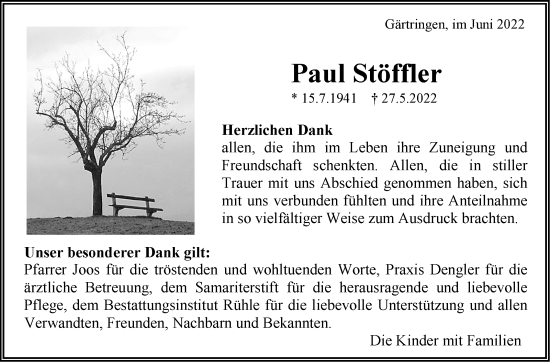 Traueranzeige von Paul Stöffler von Leonberger Kreiszeitung / Strohgäu Extra