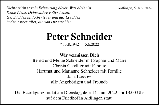 Traueranzeige von Peter Schneider von Leonberger Kreiszeitung / Strohgäu Extra