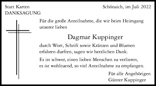 Traueranzeige von Dagmar Kuppinger von Leonberger Kreiszeitung / Strohgäu Extra
