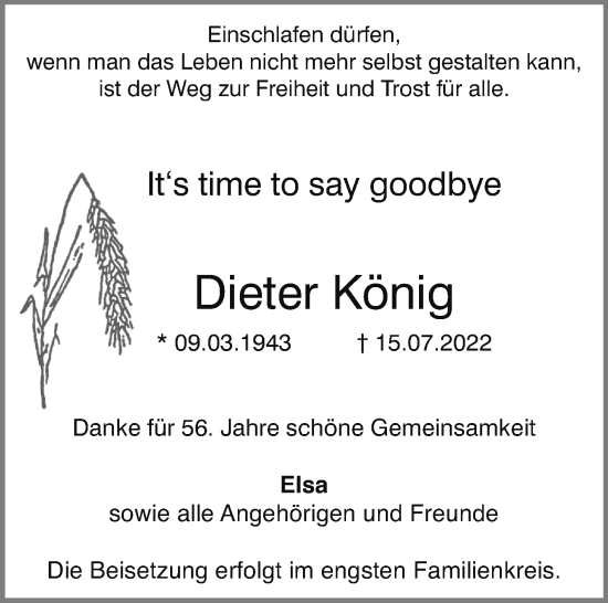 Traueranzeige von Dieter König von Leonberger Kreiszeitung / Strohgäu Extra