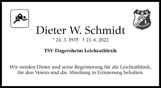 Traueranzeige von Dieter W. Schmidt von Leonberger Kreiszeitung / Strohgäu Extra