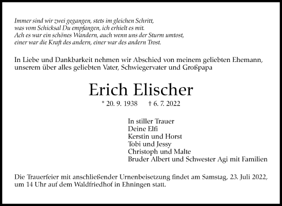 Traueranzeige von Erich Elischer von Leonberger Kreiszeitung / Strohgäu Extra
