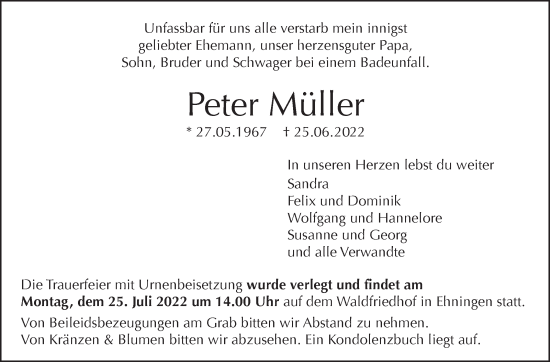 Traueranzeige von Peter Müller von Leonberger Kreiszeitung / Strohgäu Extra