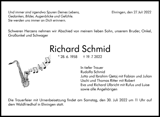 Traueranzeige von Richard Schmid von Leonberger Kreiszeitung / Strohgäu Extra
