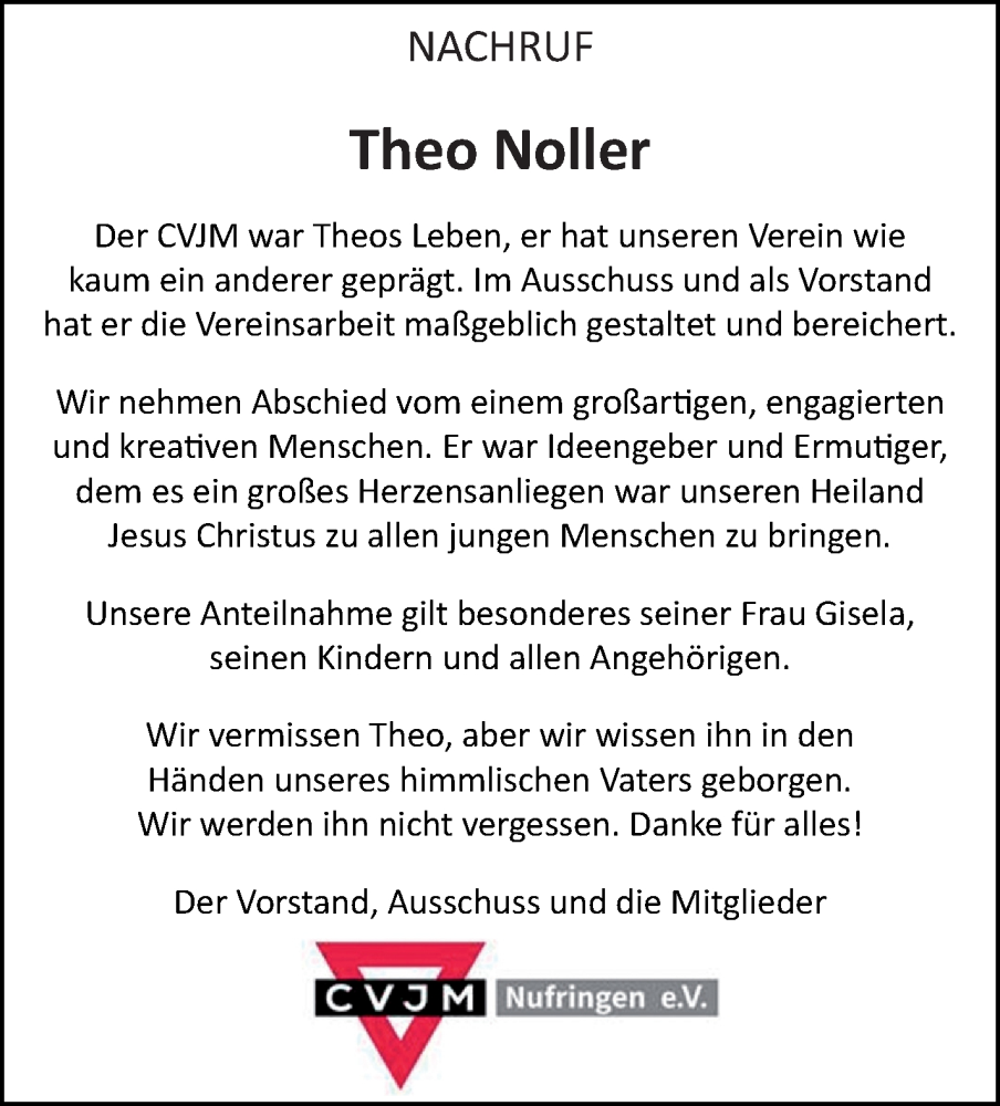  Traueranzeige für Theo Noller vom 01.07.2022 aus Leonberger Kreiszeitung / Strohgäu Extra