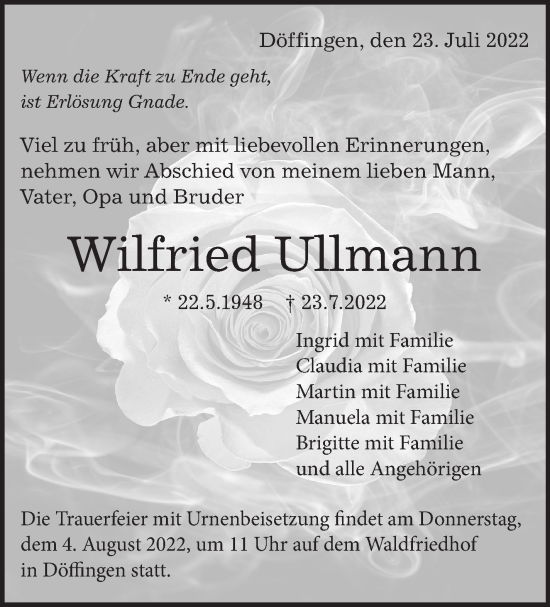 Traueranzeige von Wilfried Ullmann von Leonberger Kreiszeitung / Strohgäu Extra