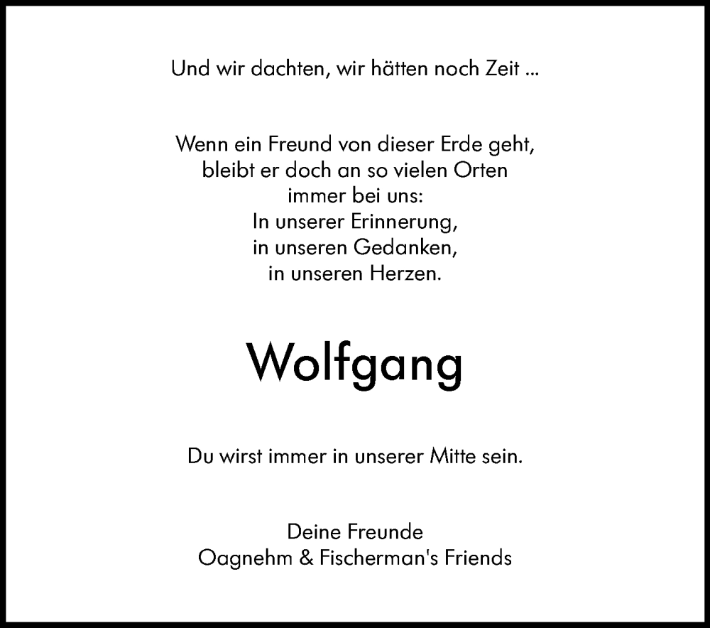  Traueranzeige für Wolfgang  vom 06.07.2022 aus Leonberger Kreiszeitung / Strohgäu Extra