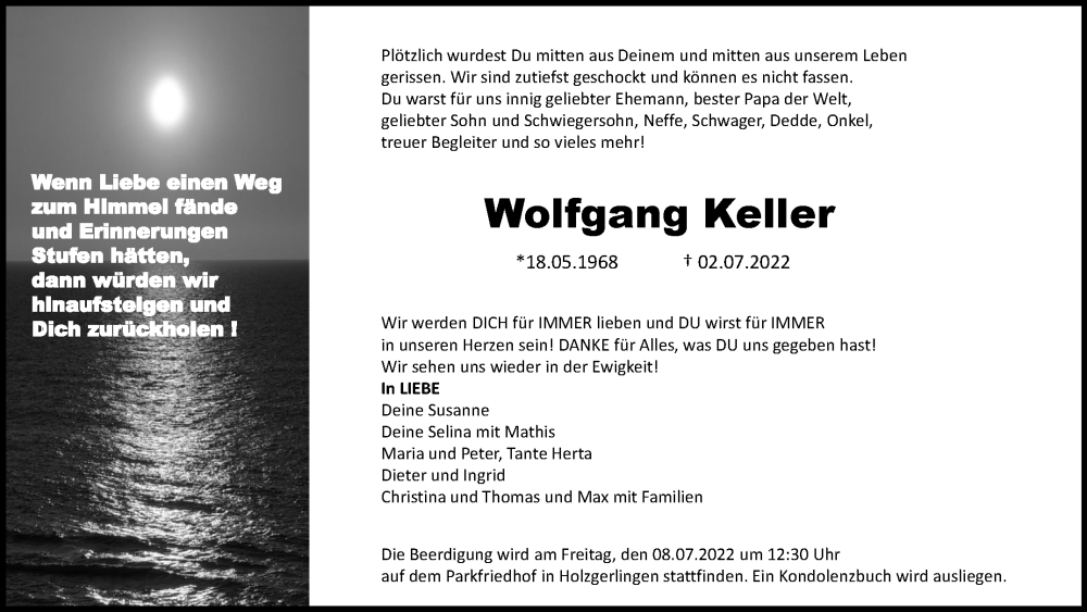  Traueranzeige für Wolfgang Keller vom 06.07.2022 aus Leonberger Kreiszeitung / Strohgäu Extra
