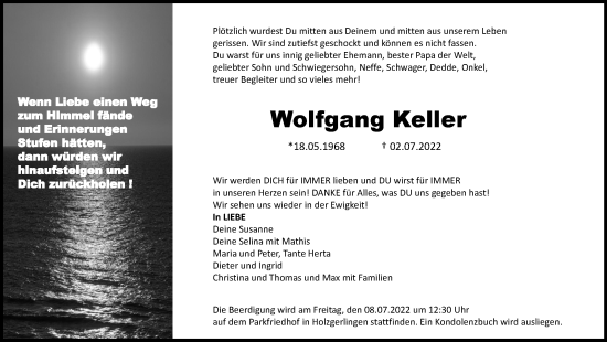 Traueranzeige von Wolfgang Keller von Leonberger Kreiszeitung / Strohgäu Extra