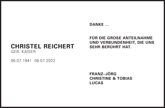 Traueranzeige von Christel Reichert von Leonberger Kreiszeitung / Strohgäu Extra